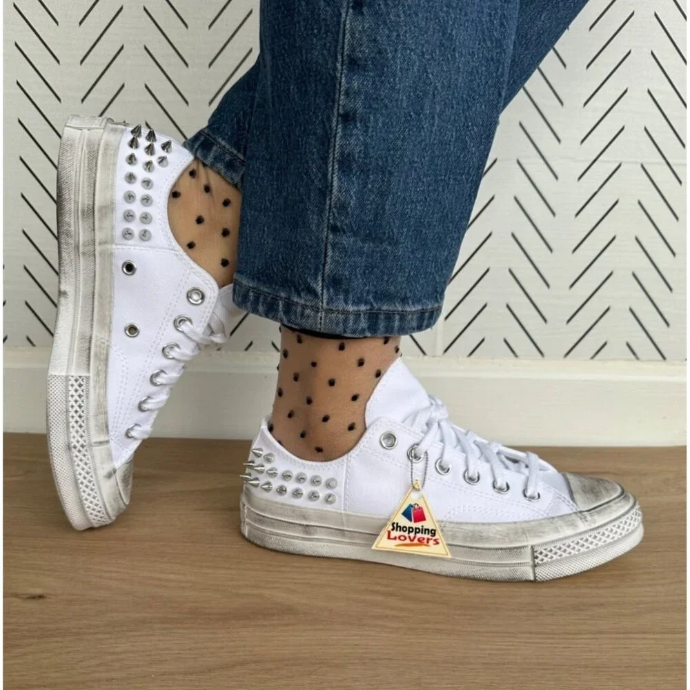 🤩Sz 8.5 Women Shoes Converse Chuck 70 Stud Low Top Sneaker White A07208C Edgy